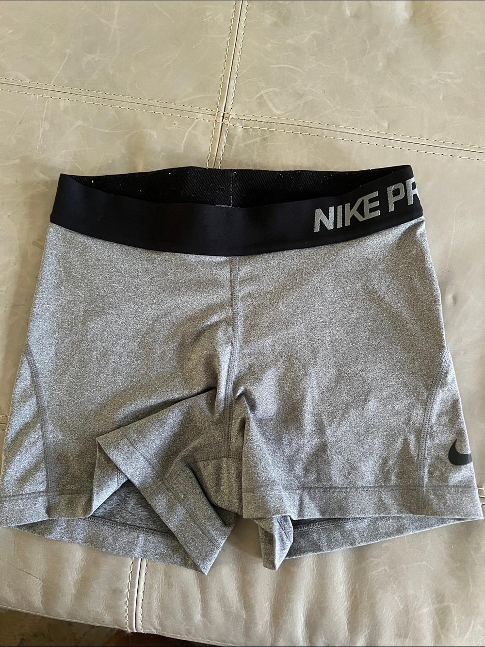 Nike Pro Gray Women's Bike Shorts with Black Waistband